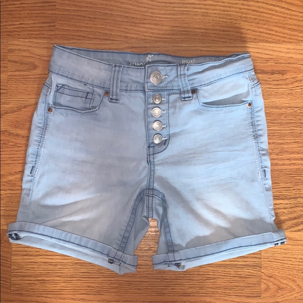 Button Up Light Blue Jean Shorts